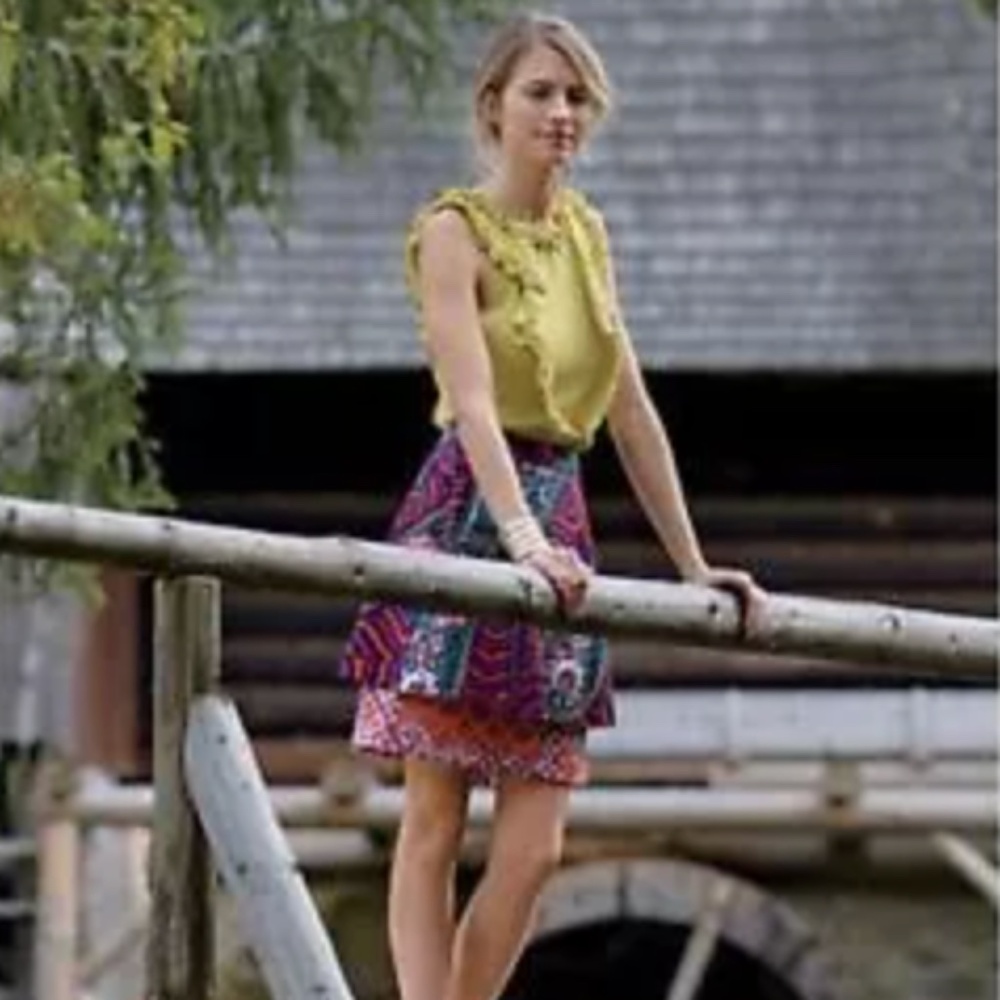 Leifsdottir ANTHROPOLOGIE Yellow Gazing Brook Ruffle Top Blouse Size L Large